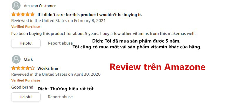 Review từ khách hàng trên trang mua hàng Amazone