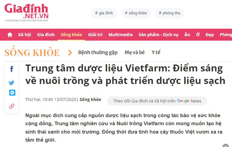 Báo Gia Đình đánh giá Trung tâm dược liệu Vietfarm là điểm sáng uy tín tại thị trường dược liệu Việt Nam