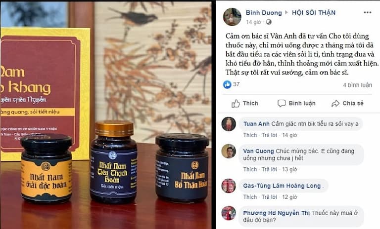 tài khoản FB Binh Duong trong group Hội Sỏi Thận chia sẻ về bài thuốc